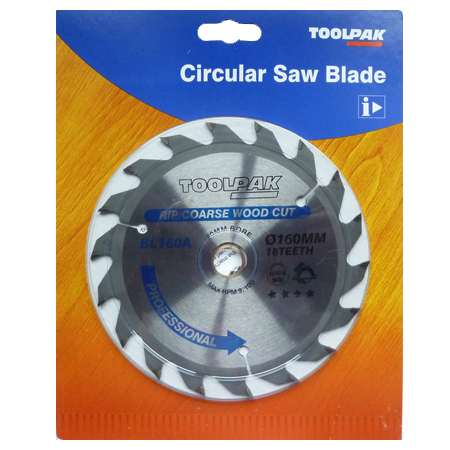 TCT Circular Saw Blade 160mm x 20mm x 18T Professional Toolpak 